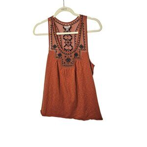Ecote‎ Gorgeous Orange Sleeveless Embroidered Racerback Top S Boho Flowy Mesh